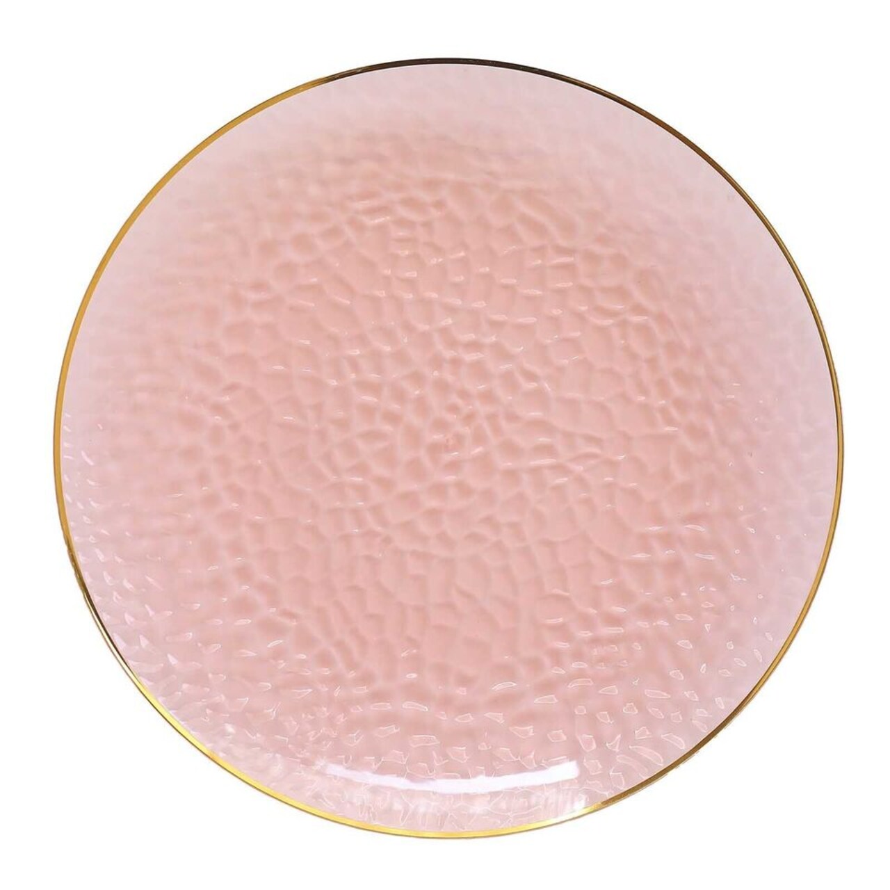10 Blush 13 in Round Hammered Plastic CHARGER PLATES Gold Trim